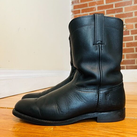 Vintage Frye Boots Western Cowboy Black Leather Roper Size 12 M US Mens - Picture 4 of 16